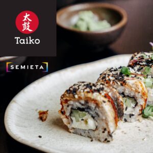 Taiko Foods branded image showing sushi on a plate, representing food manufacturing client supported by Semieta visitor management system